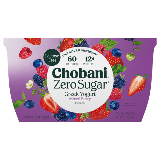 Chobani Zero Sugar Nonfat Mixed Berry Flavored Greek Yogurt 4 ea
