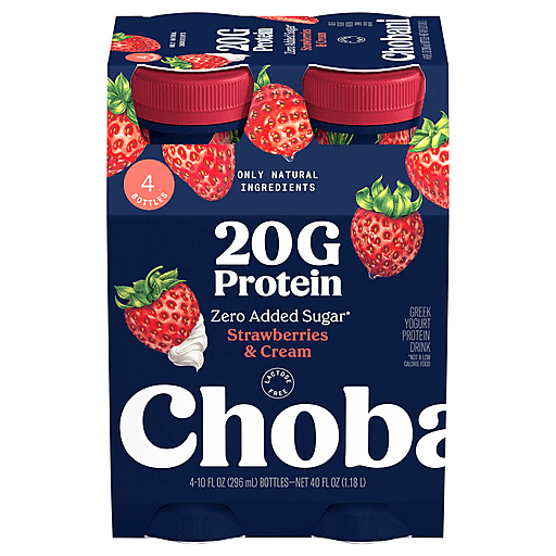 Chobani Zero Added Sugar Lactose Free Greek Strawberries & Cream Yogurt Protein Drink 4 ea