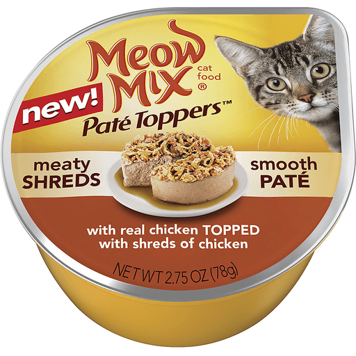 Meow Mix Pate Toppers Cat Food With Real Chicken Topped With