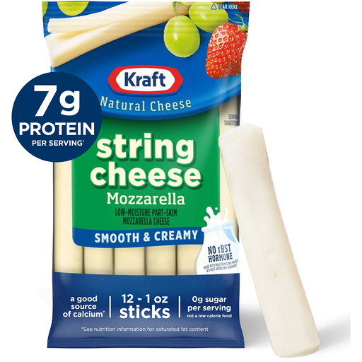 Kraft String Cheese Mozzarella Cheese Snacks, 12 ct Sticks