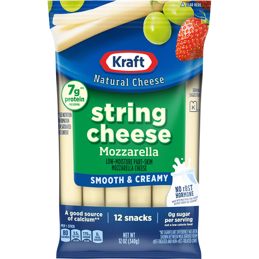 Kraft String Cheese Mozzarella Cheese Snacks, 12 ct Sticks