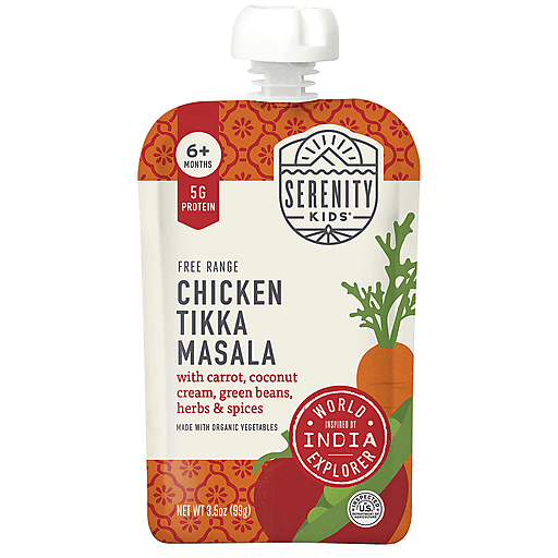 Serenity Kids 6+ Months Free Range Chicken Tikka Masala With Carrot, Coconut Cream, Green Beans, Herbs & Spices 3.5 oz