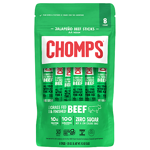 Chomps Zero Sugar Medium Jalapeno Beef Sticks 8 ea
