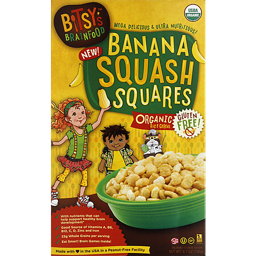 Bitsy's Brainfood Cereal, Banana Squash Squares 6.7 oz | Cereal ...