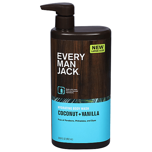 Every Man Jack Coconut Vanilla Hydrating Body Wash for Men, Naturally Derived, 28.8 fl. oz