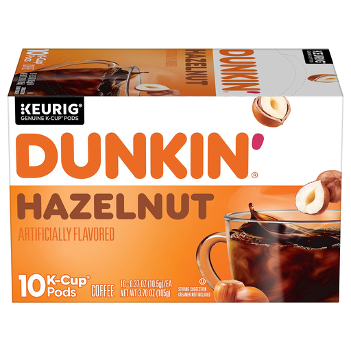Dunkin’ Hazelnut Artificially Flavored Coffee, Keurig K-Cup Pods, 10 Count Box