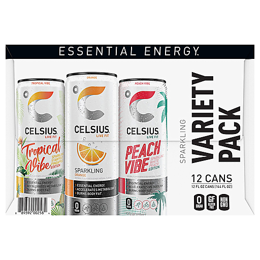 Celsius Sparkling Sparkling Tropical Vibe/Orange/Peach Energy Drink Variety Pack 12 ea