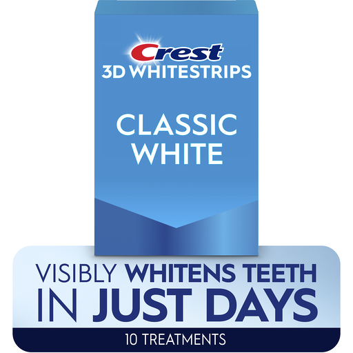Crest 3DWhitestrips Classic White At-home Teeth Whitening Kit, 10 Treatments, Visibly Whitens Teeth in just days