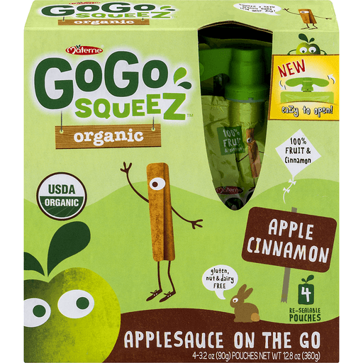 Go Go Squeez Applesauce, on the Go, Organic, Apple Cinnamon 4 Ea