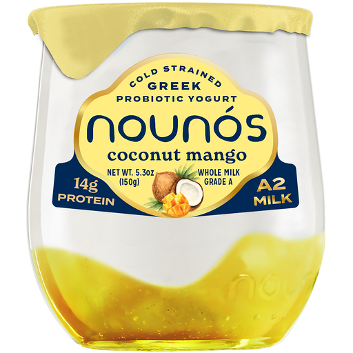 Nounos Whole Milk Greek Probiotic Coconut Mango Yogurt 5.3 oz