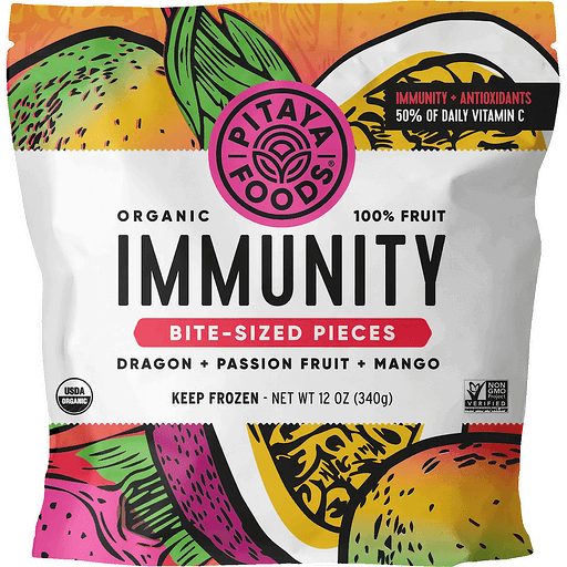 Pitaya Foods Organic Immunity Bite Sized Pieces Dragon + Passion Fruit + Mango 12 oz