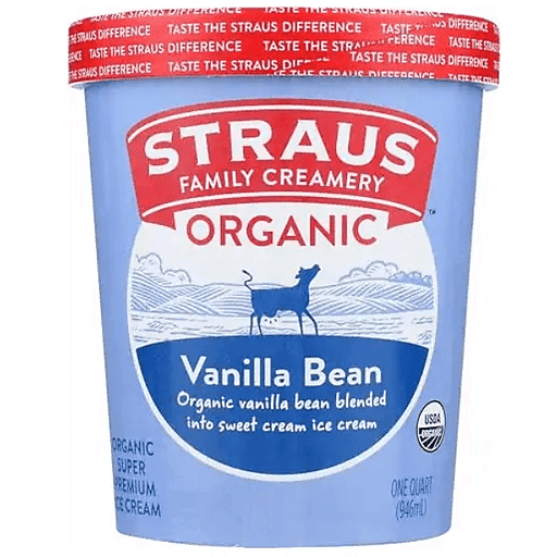 Straus Ice Cream, Super Premium, Vanilla Bean 1 pt