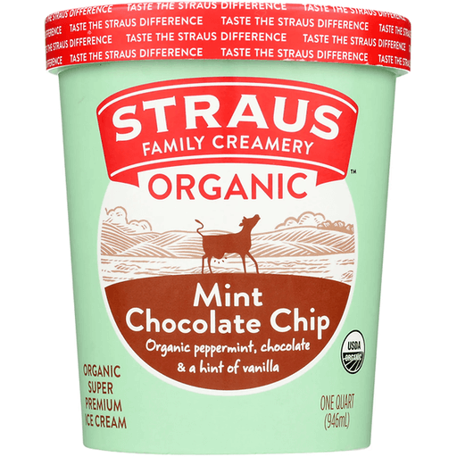 Straus Ice Cream, Super Premium, Mint Chocolate Chip 1 pt